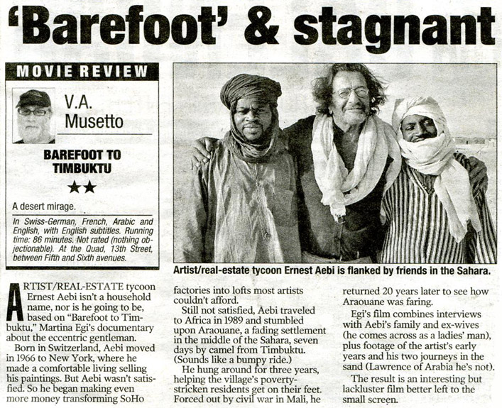 Barefoot to Timbuktu review NY Post, V.A. Musetto