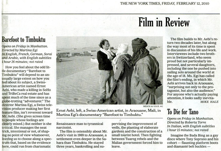 Barefoot to Timbuktu review New York Times, Mike Hale
